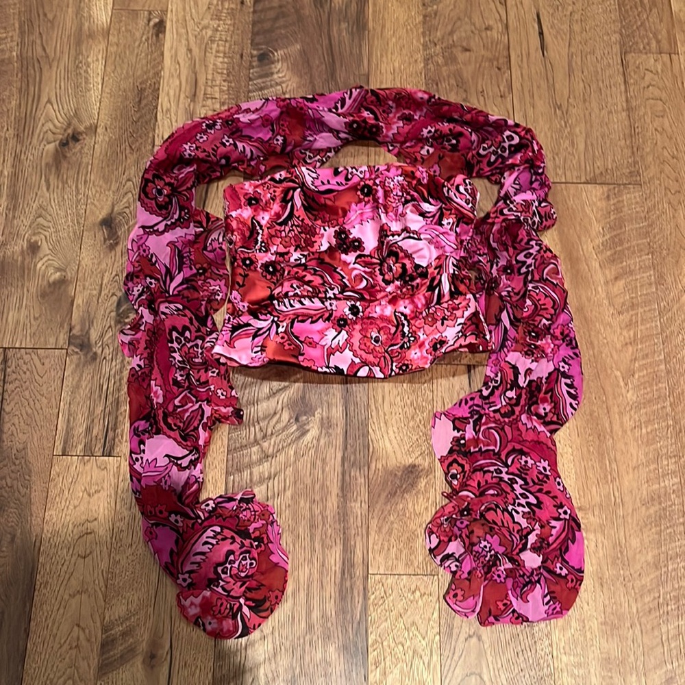 Kay Unger Pink and Red Floral Top